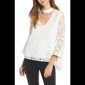 Wayf Ryan Lace Choker Bell Sleeve Top- Ivory- S